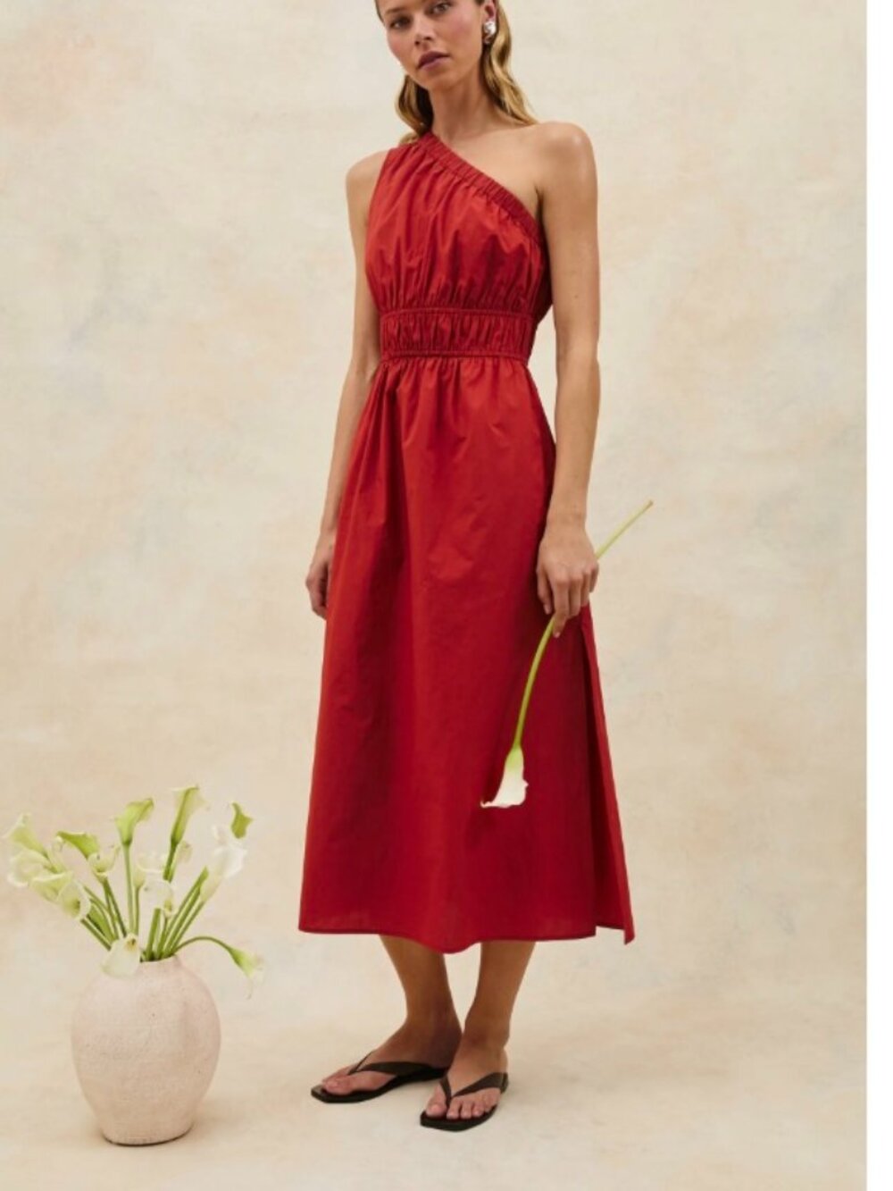 Rails One-Shoulder Red Midi Dress